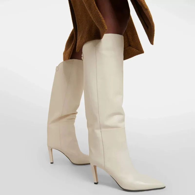 

Новые ботинки с острым носком, женские пикантные сапоги до колена без шнуровки для женщин, вечерние женские длинные сапоги-трубы на высоком каблуке, женские ботинки Botines Mujer