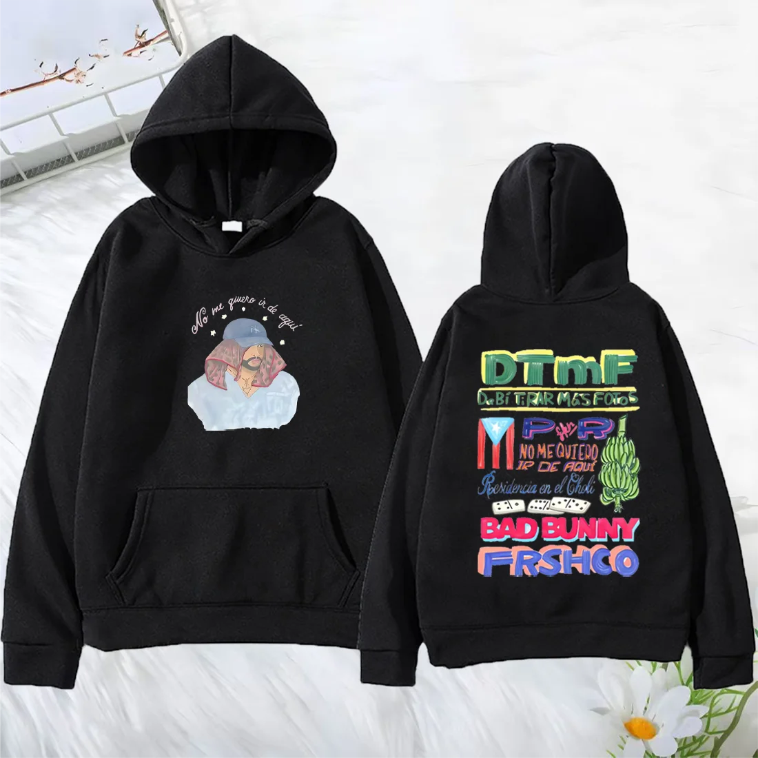 Sudadera con capucha Bad Bunny DTMF Residencia Tour para hombre y mujer, ropa técnica vintage, ropa informal estilo hip hop de manga larga, tops de lana de talla grande