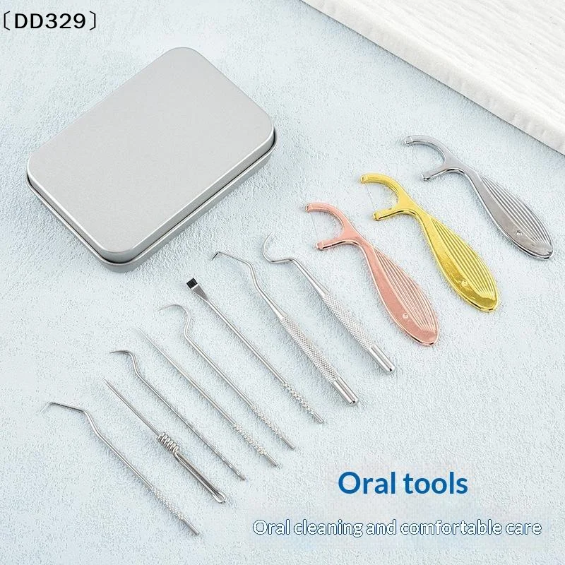 1/9Pcs Stainless Steel Reusable Toothpick Dental Floss Set Tooth Clean Tools With Metal Case For Home Daily Teeth Care〔DD329〕