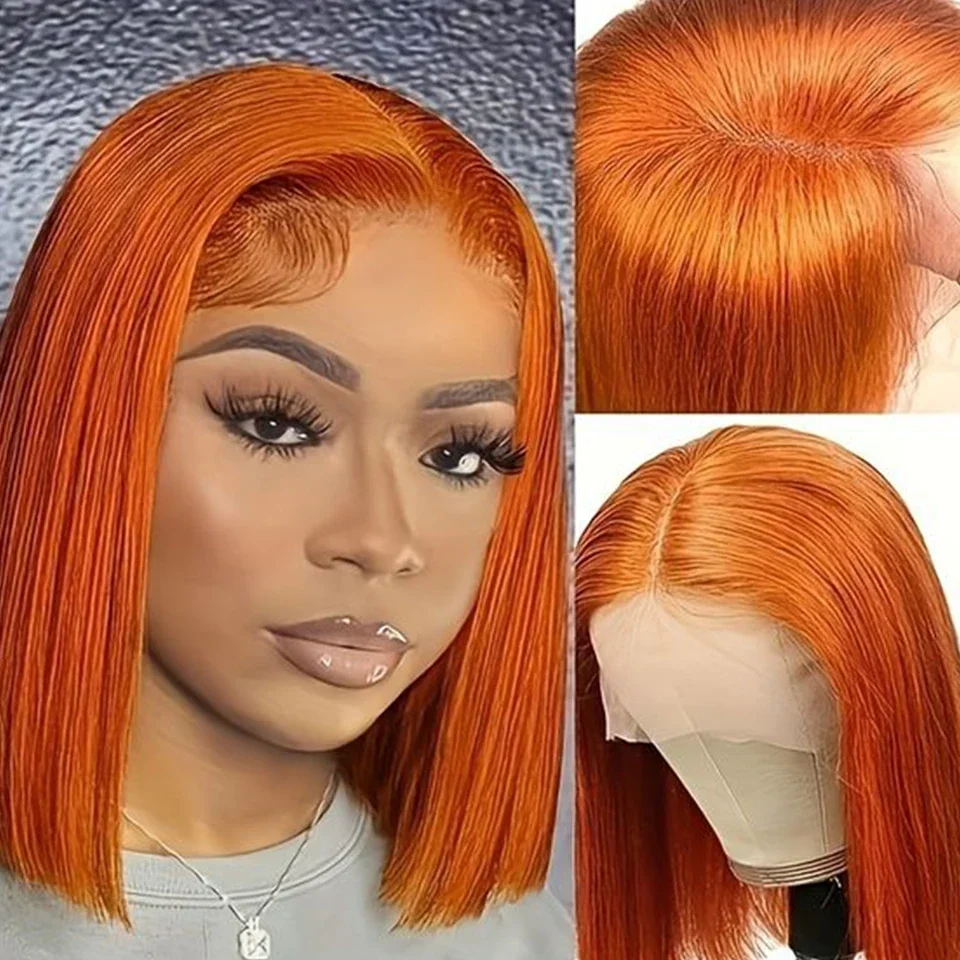 Brazilian Ginger Short Bob Lace Front Wigs 100% Human Hair Wigs Bob Lace Wigs For Women Blonde Orange Straight Lace Closure Wig