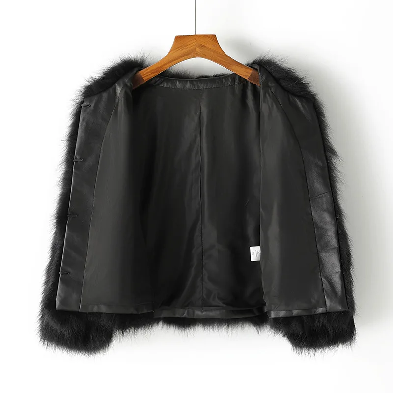 Herbst Winter Neue Modische Kurze Fuchs Pelzmantel frauen Leder Und Pelz Integrierte Mantel Casual Stil V-ausschnitt Sieben-hülse