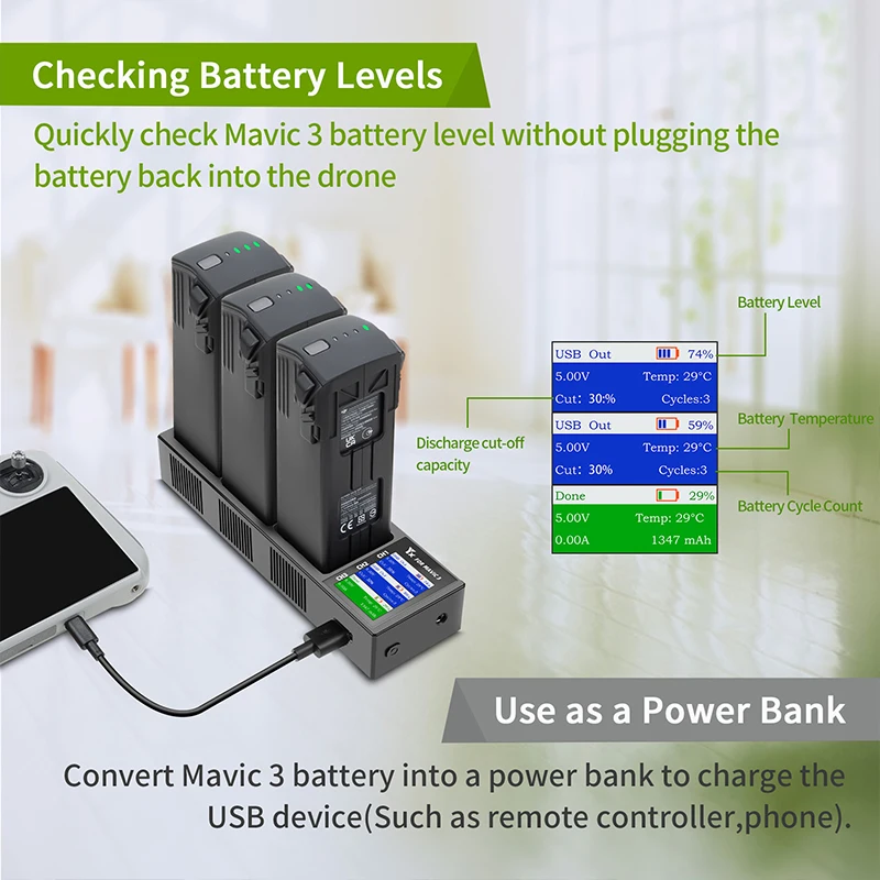 Charger for DJI Mavic 3 Pro/Classic Multi-function Battery 3 Batteries Fast Charging Hub Manager Powerbank Digital Display Base