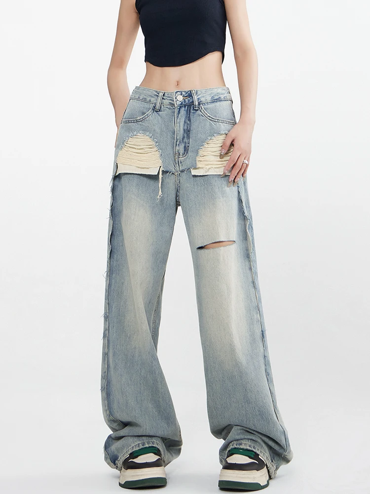 

Retro Waed Wide Leg High Waist Women's Jeans Casual Cotton Stretchl Loose Fit Spring Season Multi-Functional Bootcut