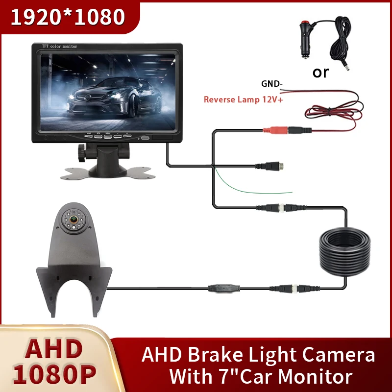 AHD 1080P Brake Light Reverse Camera With 7-inch Car Monitor For Mercedes Benz Viano Sprinter Vito VW Transporter Crafter