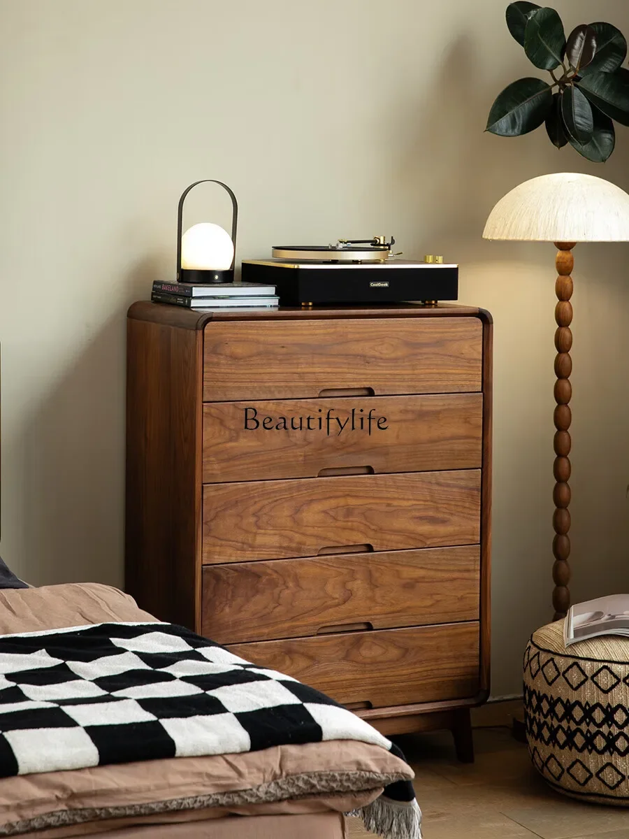 

North American black walnut chest of drawers, pure solid wood drawers, log storage cabinet