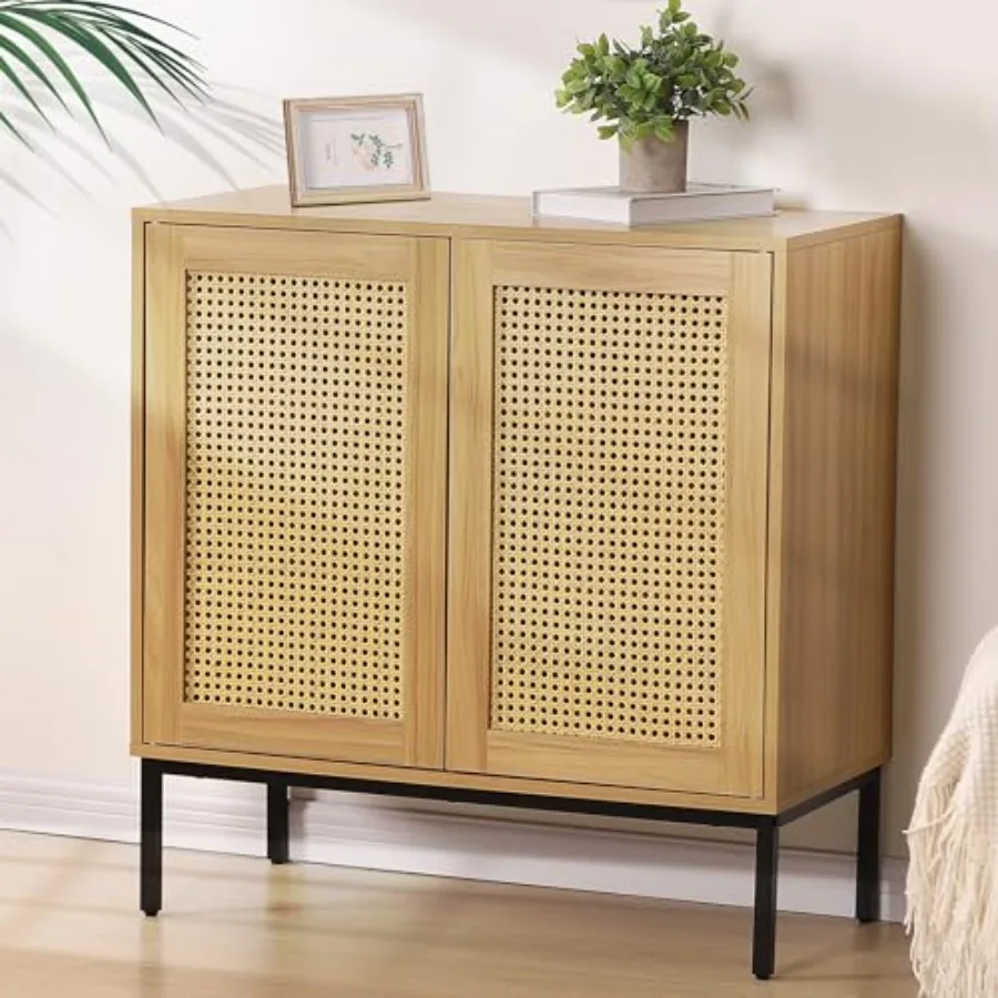 

2Door Boho Rattan Buffet Storage Cabinet 56 Sideboard Buffet Cabinet with Doors and Shelves Farmhouse Press Type Door Opening C