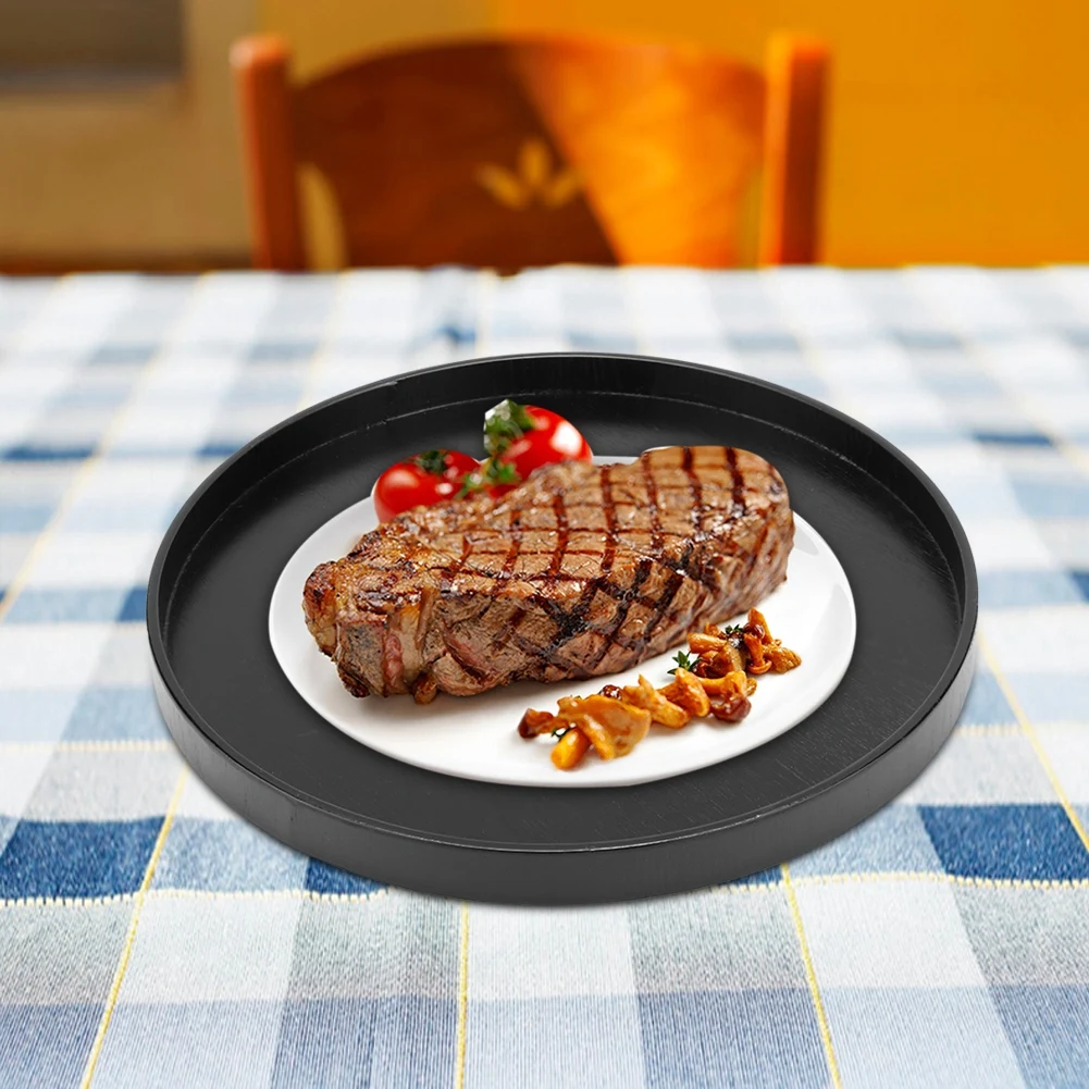 

Противоскользящий круглый деревянный сервировочный поднос, черный чайный поднос, нескользящий стол для домашнего магазина, бара