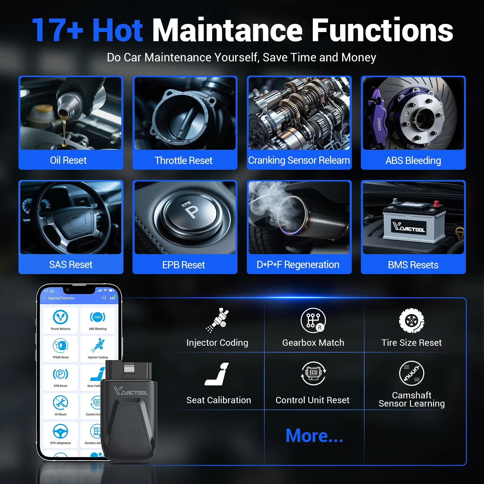 

VDIAGTOOL D100 OBD2 Scanner Full System Diagnostic 17 Resets Car Code Reader Active Test CAN FD FCA Lifetime Free Update
