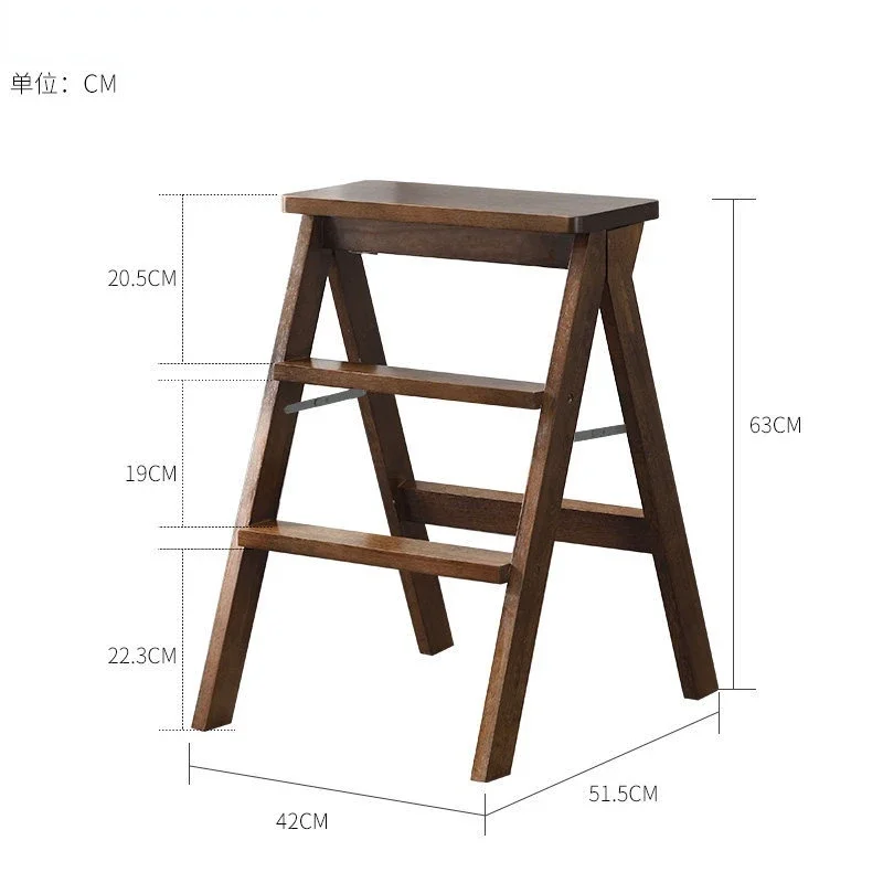 Vintage Solid Wood Folding Stool Household Multi-Functional Non-Slip Portable Ladder Creative Storage Rack Design