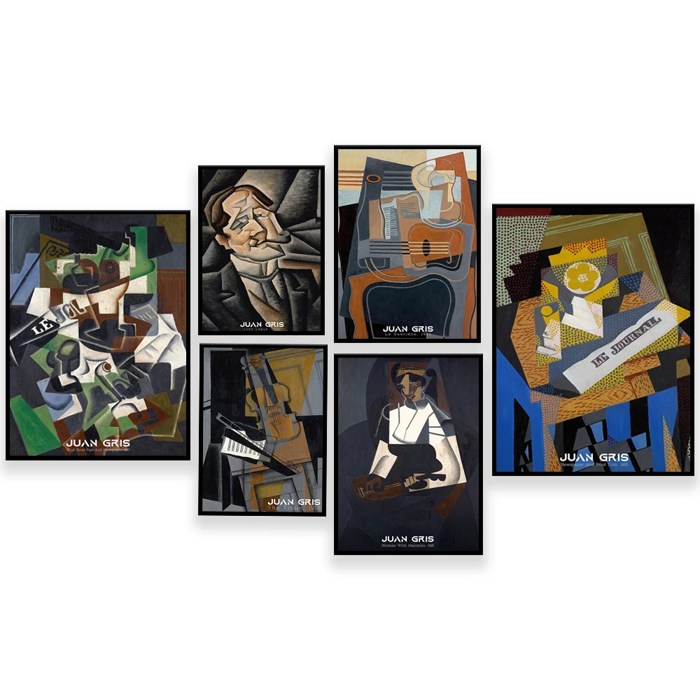 Juan Gris - 1911, casa parisina, pipa y periódico de frutero de 1917, cartel de Gris, cartel de exposición de museo de pintura cubista