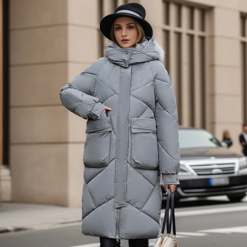 Cappotto invernale da donna donna colore puro Casual con cappuccio lungo parka donna tasca grande giacca lunga sopra il ginocchio per giacca da donna