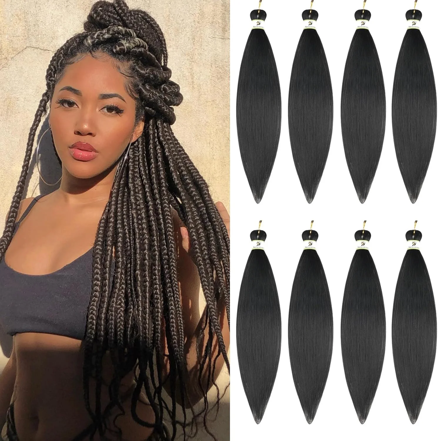 

Предварительно растянутые плетеные волосы, длинная коса, 8 упаковок, профессиональные плетения волос, синтетические вязанные крючком твист-косы