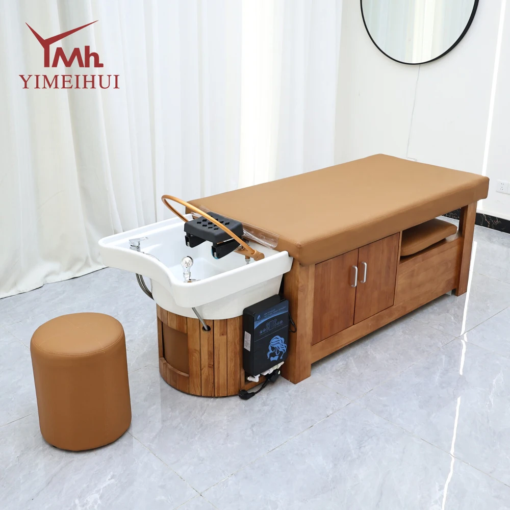 

Modern Spa Water Therapy Hair Salon Shampoo Bed with Japanese Steamer Storage Cabinet