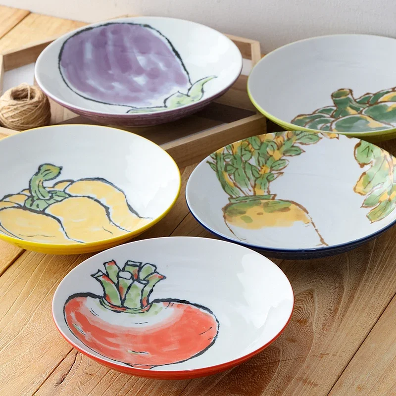 

Japanese imported Mino fired ceramic plates with vegetables, Japanese salads, fruit plates, deep dessert plates