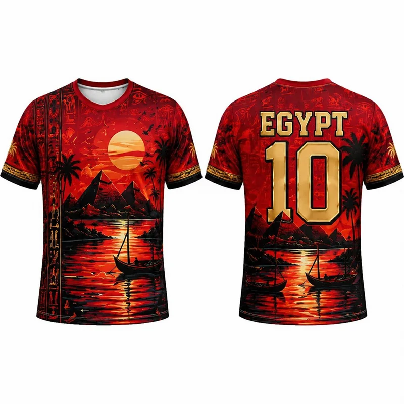 Retro Ancient Egypt Pyramid Hieroglyph Graphic Football Jersey For Men Fashion Custom Name Number T-shirts Loose Breathable Tees