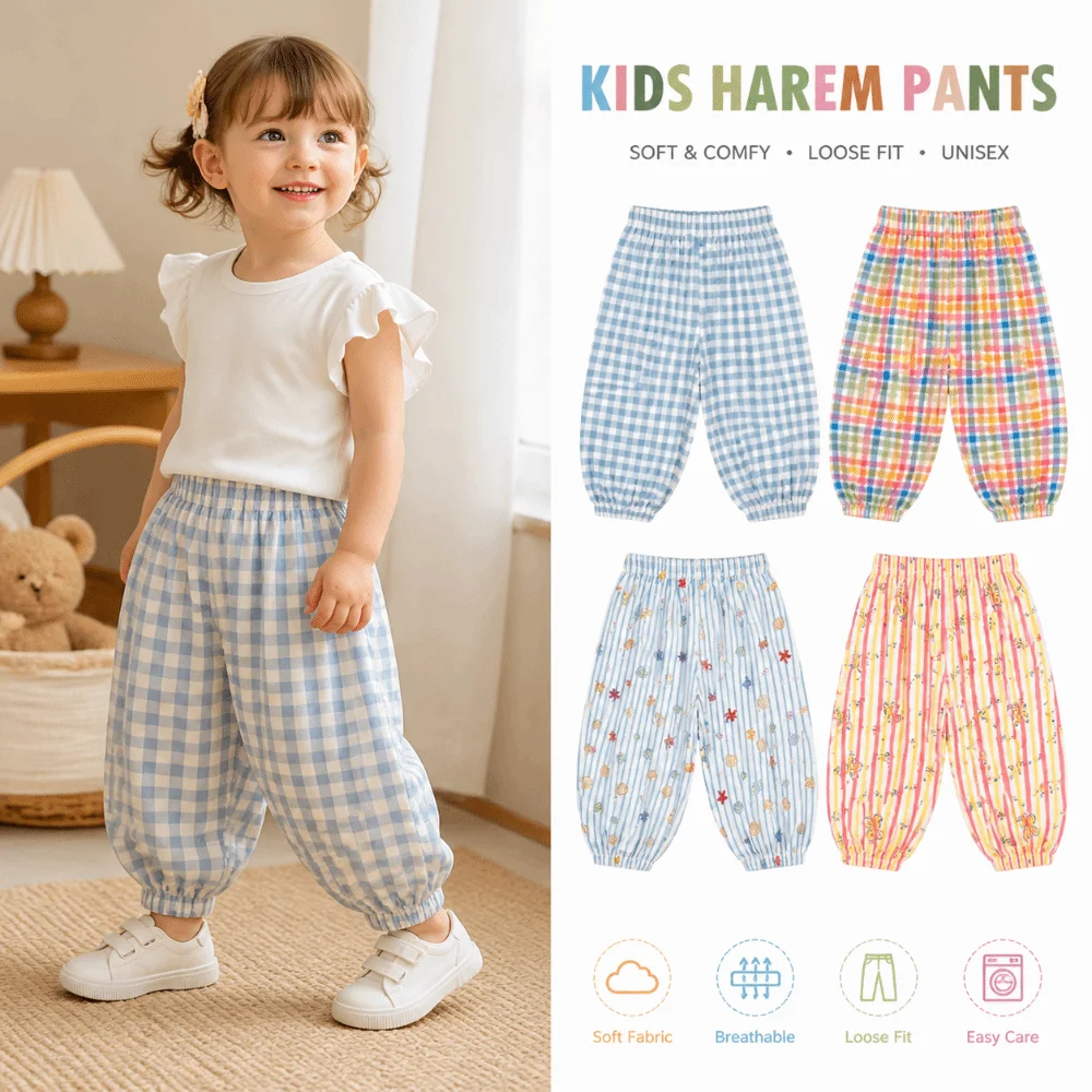 Loose Floral Print Children's Harlan Pants Ankle Length Mosquito Proof Summer Trousers Casual Pants Picnic