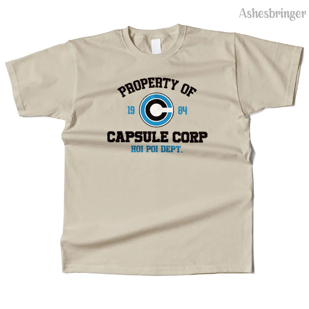 Mens Cotton Property of Capsule Corp Graphic High Quality T Shirt Street Casual Style Tee for Men and Women