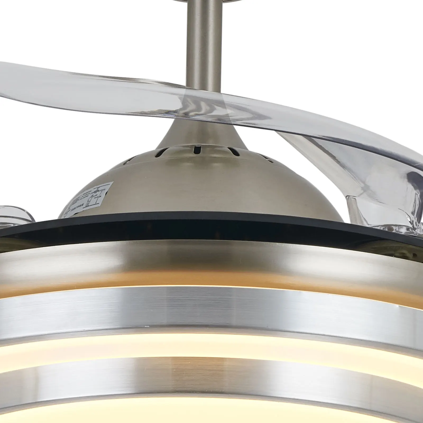 42" Ceiling Fan with Light, Invisible Retractable Blade Chandelier with Remote Control 3 Colors 3 Speed Adjustable Chandelier