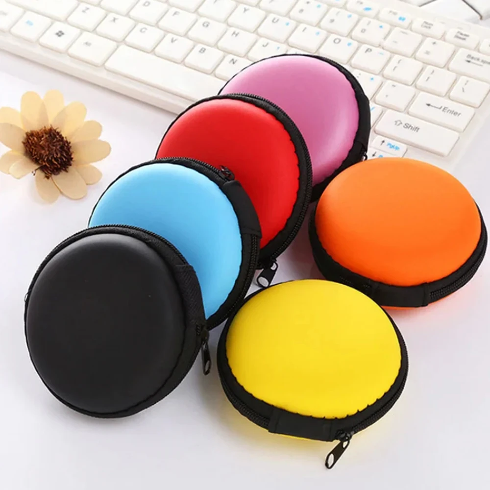 Tas Penyimpanan Headphone Diameter 8CM Kotak Penyimpanan Organizer Headphone Bulat dengan Kotak Penyimpanan Kabel Flash Drive USB Koin Partisi