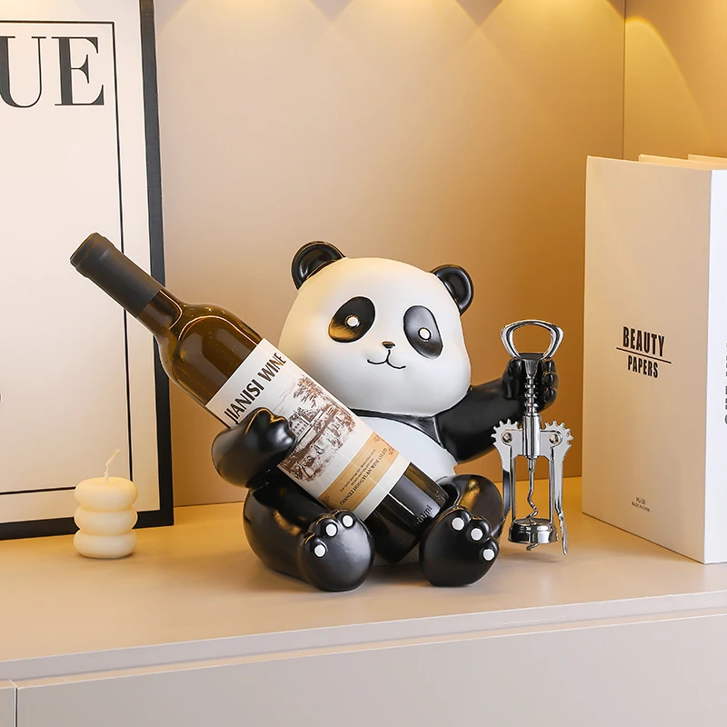 رف النبيذ الأحمر الباندا الإبداعي المجهز بفتاحة الزجاجات، خزانة الطعام الراقية، رف زجاجة النبيذ الأحمر، زينة للزينة