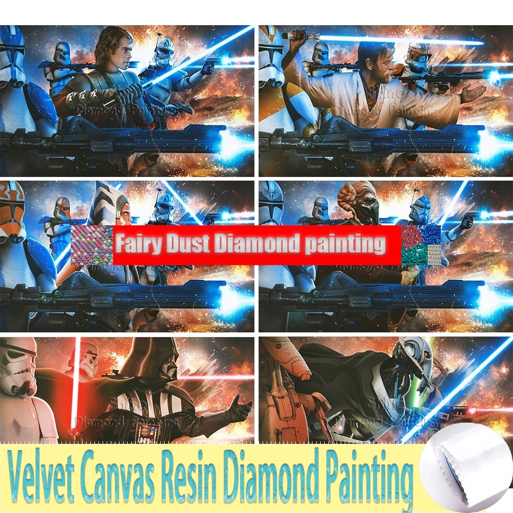 Star Wars 5D DIY Hada polvo resina pintura de diamante espada láser bordado paisaje de dibujos animados punto de cruz mosaico decoración del hogar