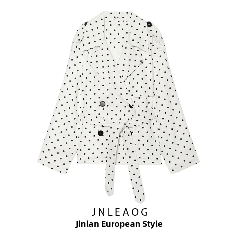 JNLEAOG Summer New Polka Dot Comfortable Personalized Women's Coat Jacket Outerwear Polyester Slim Fit Long Sleeve Flip Collar