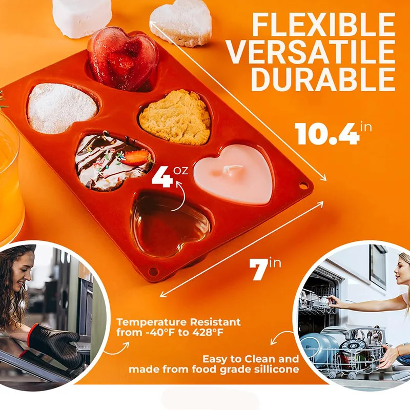Heart Silicone Molds for Baking - Perfect for Creating Mini Heart-Shaped Cakes, Chocolates, and More - Easy to Use and Clean
