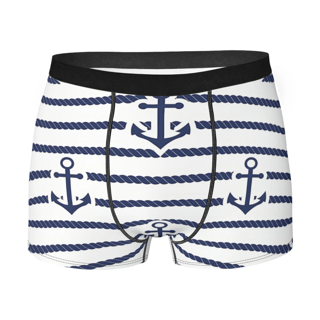 Nautical Blue Anchor Pattern Nautical Boat Rope Stripes Navigation Underpants Cotton Panties Male Underwear Comfortable