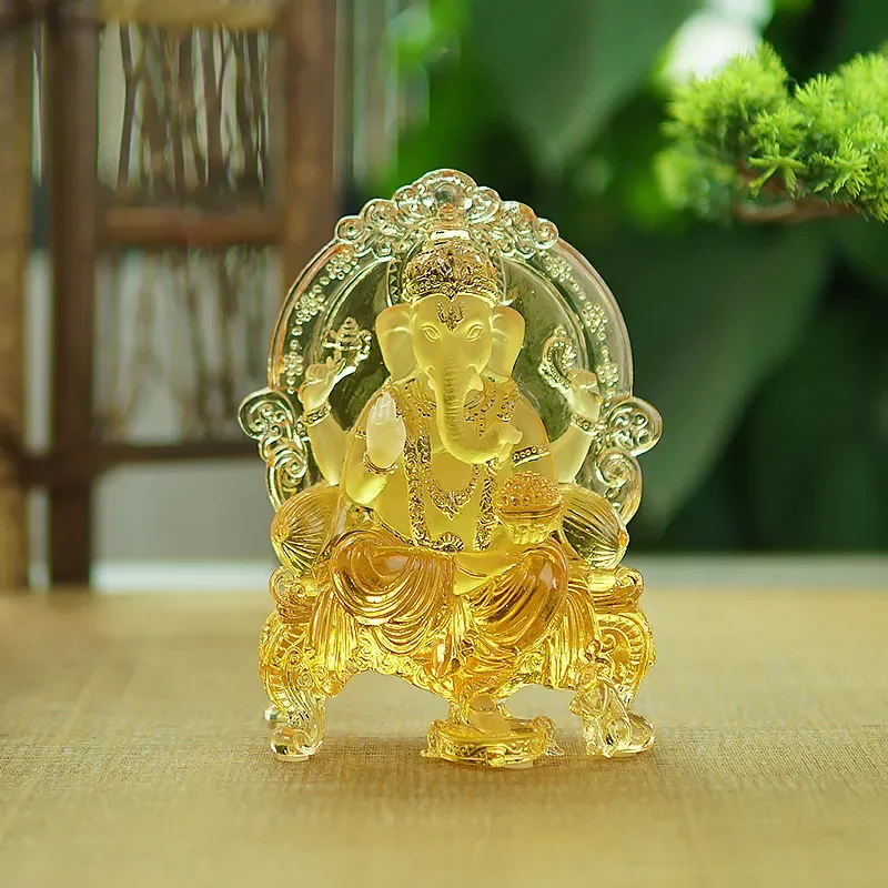 Vintage Ceramic Ganesha Statue Home Decor Elephant God Figurine Traditional Indian Art Ornament for Living Room Shelf Display