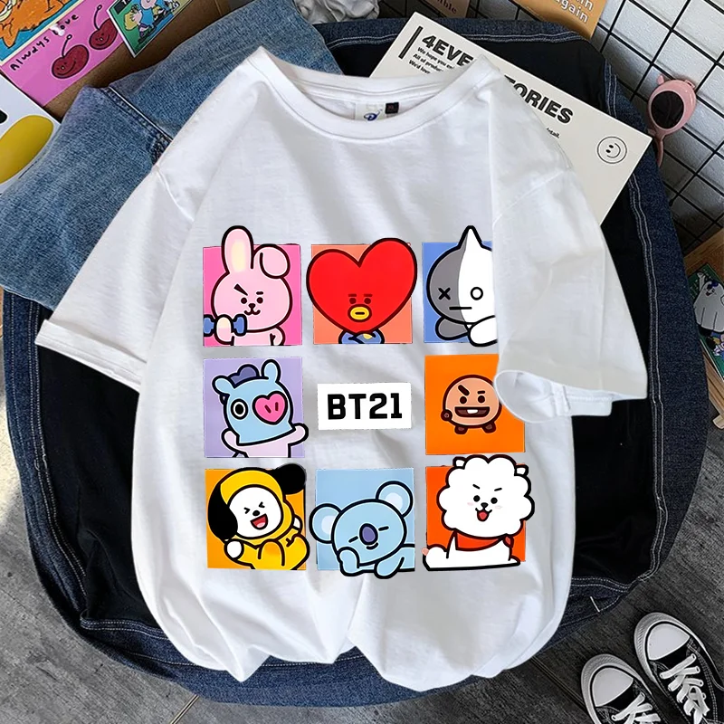 Camiseta BT21 para Hombre y Mujer, Cuello Redondo, Transpirable, Suave, Manga Corta, con Estampado de Personajes de Anime COOKY TATA RJ, Regalo