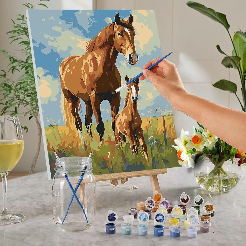 

119438 DIY hand-painted graffiti painting of grassland horses, suitable for holiday leisure creation, beginner adult