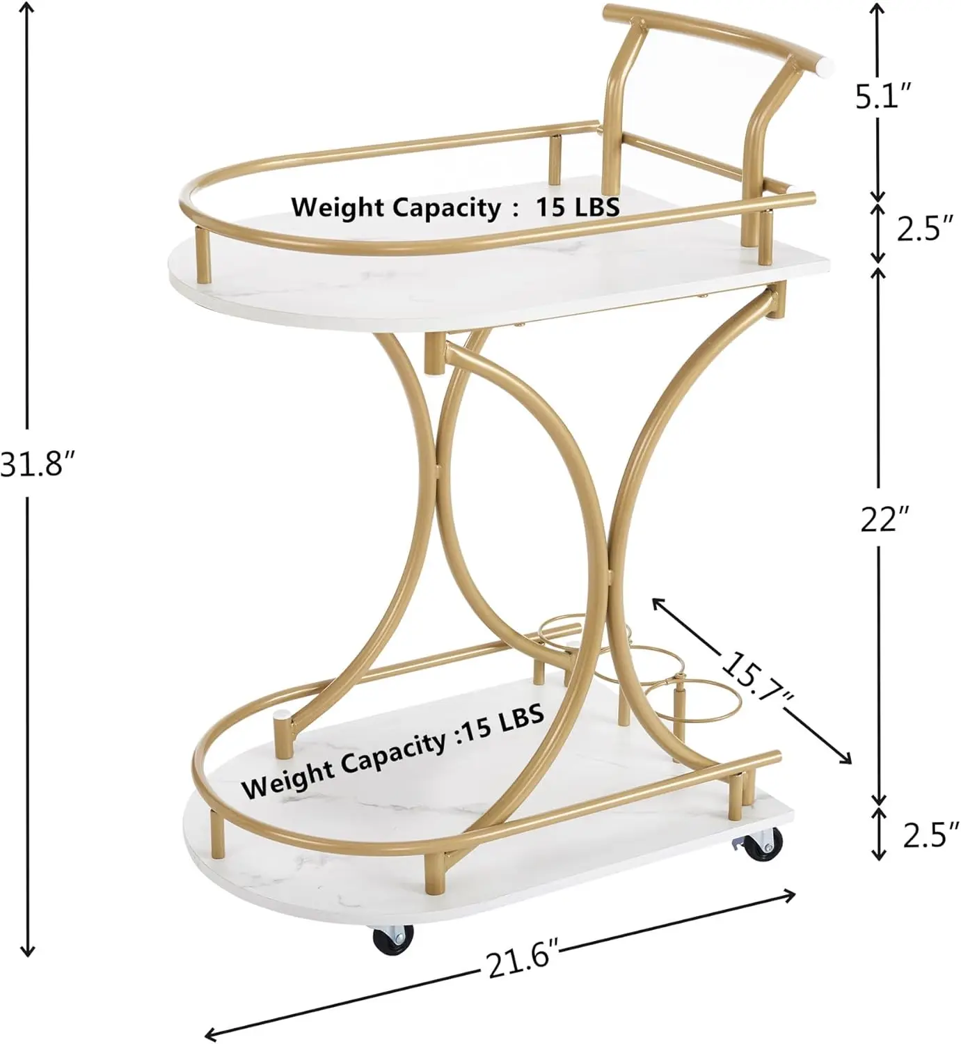 Mikibama Modern Bar Cart With Wine Rack For The Home Portable Mini Bar Table For Living Room Golden Metal Wooden Small Serving