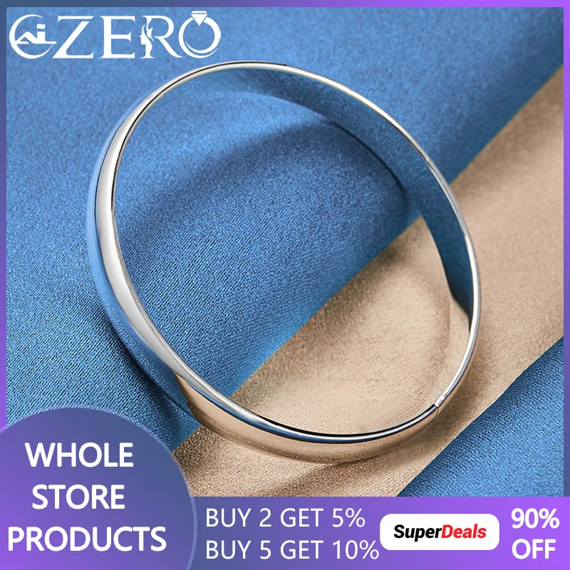 

ALIZERO 925 Sterling Silver Smooth 8mm Opening Bangle Bracelet For Women Man Fashion Wedding Party Jewelry Accessories