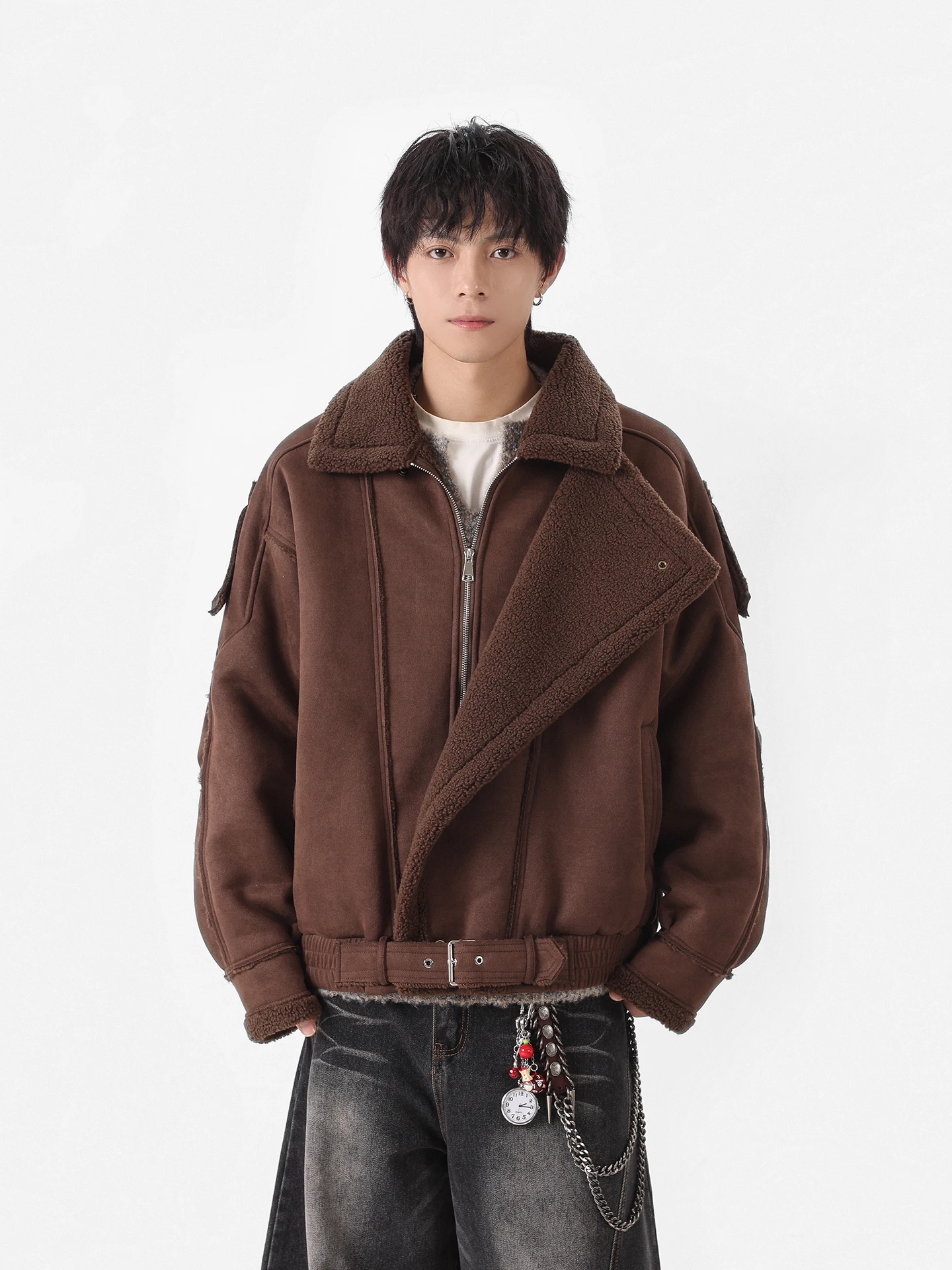 

American Sle Retro Suede Cotton Jaet Men's Winter Thiened Version Faionable Casual Warm Long Sve Zipper Coat
