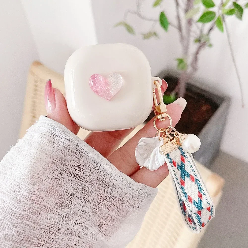 

Love Heart Earphone Case For Samsung Galaxy Buds 2 Pro Live FE Case For Galaxy Buds2 Pro Funda Full Protector Cover with Strap