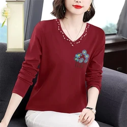 Spring Autumn Long Sleeve Pullover Women's Clothing Plant&Flowers Printing Crew Neck T-shirt Casual Comfortable All-match Tops