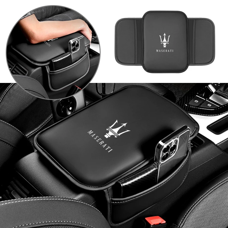 Car Armrest Box Pad Center Console Arm Rest Storage Pocket For Maserati Granturismo Mc20 Quattroporte Levante Coupe GTS Spyder