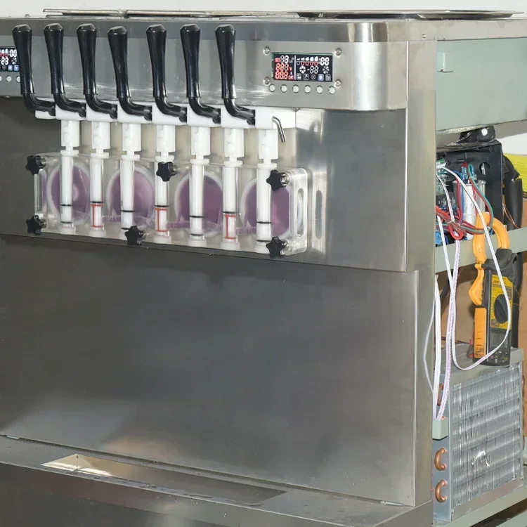 التجارية 395T Sevem نكهات لينة تخدم آلة الآيس كريم سطح الطاولة 4 + 3 نكهة مختلطة صانع الآيس كريم بأسعار المصنع الرخيصة