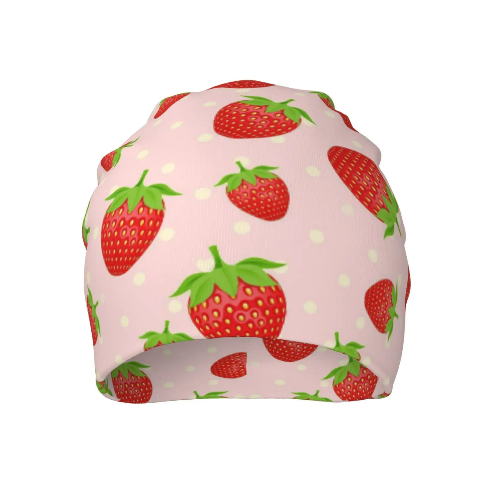 Pink Strawberry Print Warm and Soft Knitted Hat Lightweight Casual Hat Type Loose Chemotherapy Hat Cancer Patient Headwear Gift