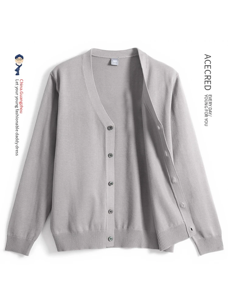 

Весенне-осенний тонкий вязаный кардиган для мужчин, свободный свитер, модный повседневный свитер из смесового хлопка с длинными рукавами и V-образным вырезом