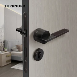 Genuine Leather Door Lock Indoor Bedroom Leather Door Handle Gray Black Nordic Silent Magnetic Wooden Door Lock Split Room Lock
