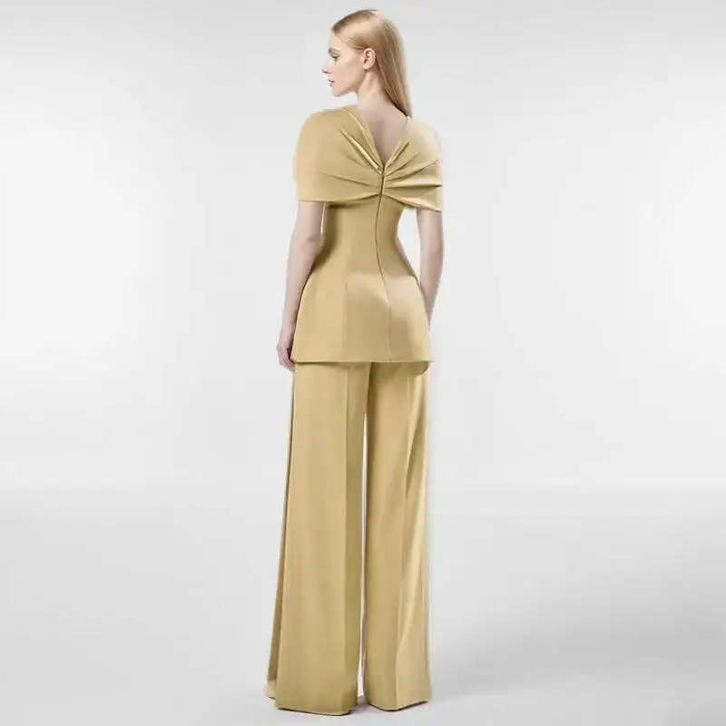 HUISONG – ensemble deux pièces pour femmes, Design de Niche élégant, haut torsadé à col en v, pantalon à jambes larges, haut court, printemps été 7fg895