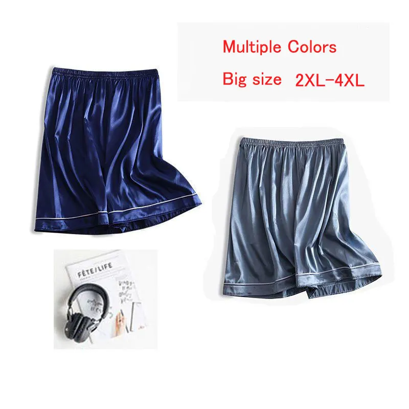 New Men Pajamas Pants Summer Satin Elastic Waist Solid Color Homewear Casual Pyjama Boxers Bottoms Beach Shorts Pjs Pants