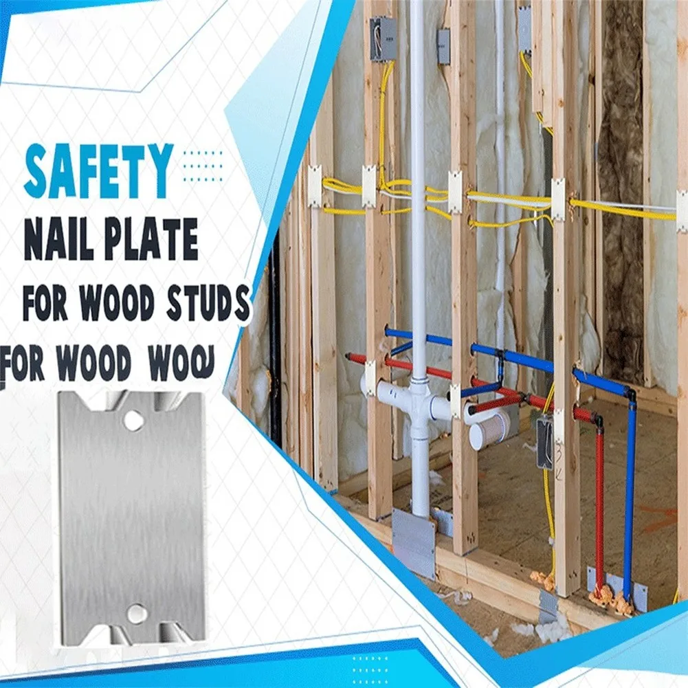 50pcs Steel Nail Shields for Cable Protection 2.5in x 1.5in Pre Drilled Holes Fork Design Easy Tap In Installation for Wiring