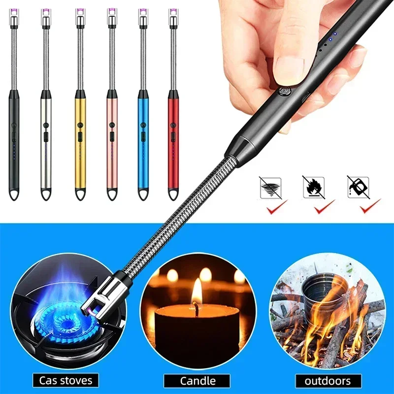 Windproof Kitchen Electric USB Lighter Long Candle BBQ Gas Stove Ignition Camping Rechargeable Arc Flameless Plasma Lighter