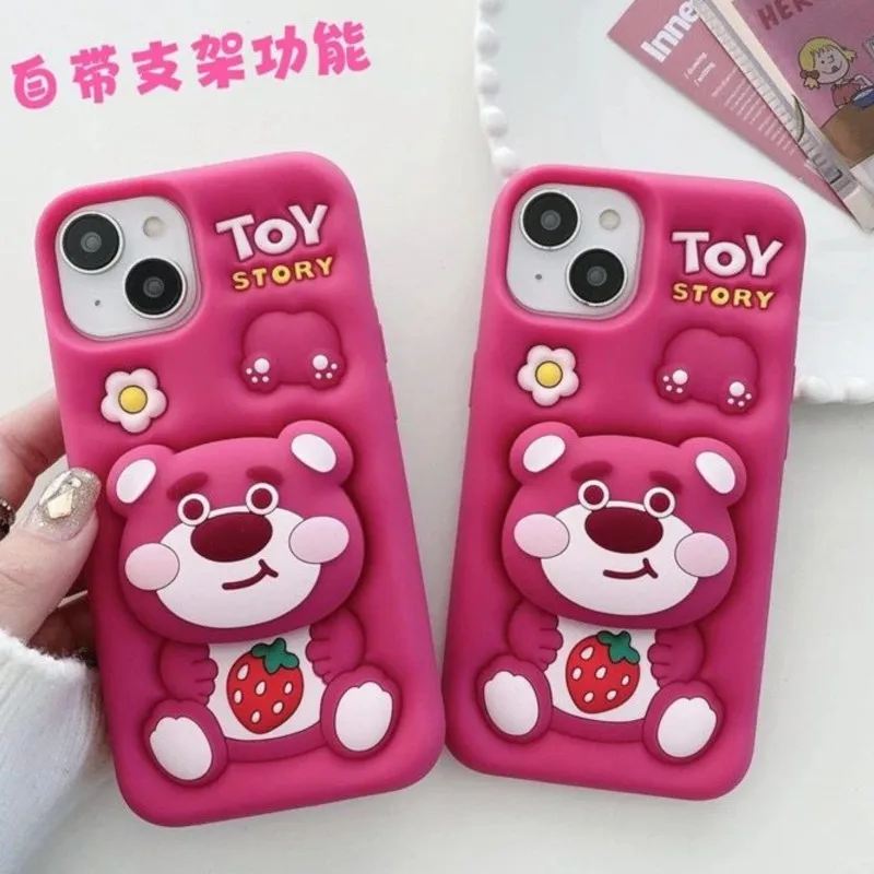 Linda funda de silicona 3D con diseño de Winnie the Pooh y soporte para iPhone 17 17Pro 16 15 14 13 12 11 Pro Max