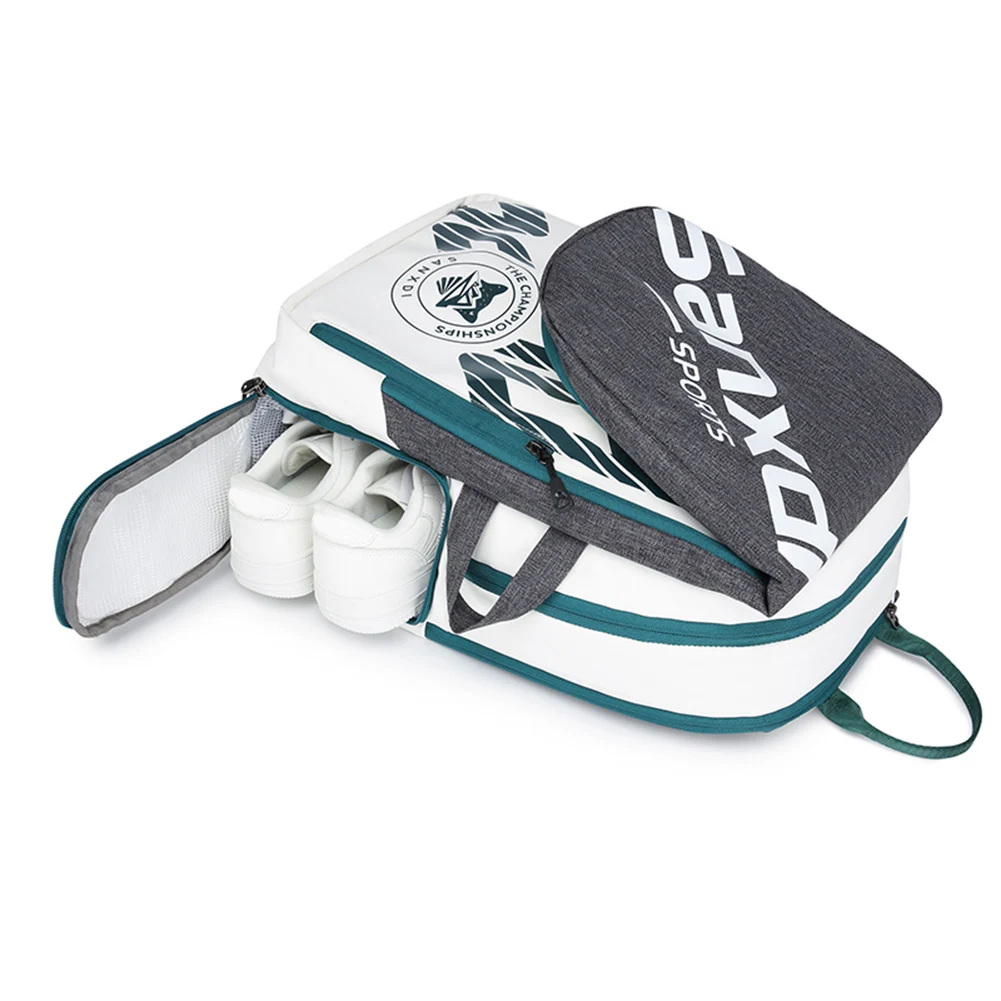 Bolsa portátil para 3 raquetas de tenis, compartimento para zapatos separado, bolsa impermeable para tenis de playa, bolsa de entrenamiento deportivo expandible transpirable