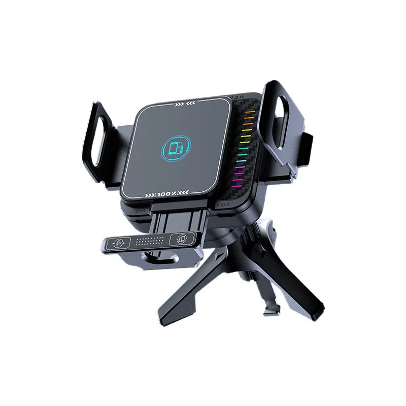 2026 Mini Wireless Car Phone Charger Stand Foldable Dual Screen 90 Degree Rotation Auto Landscape Fast Charging Auto Accessories