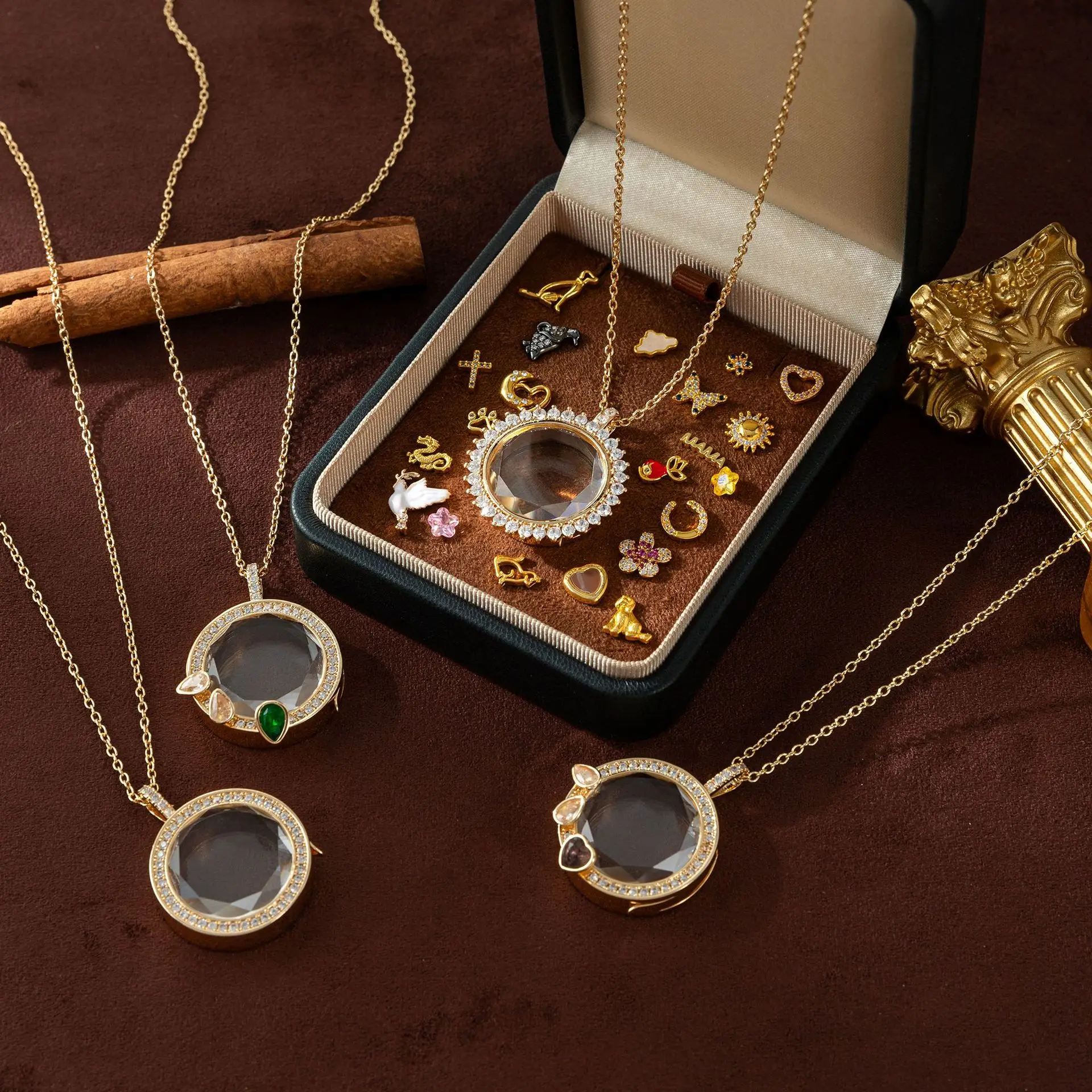 DIY Customizable Memory Locket Necklace, Round Crystal Zircon Openable Pendant Mini Charm Personalized Handmade Jewelry Gift