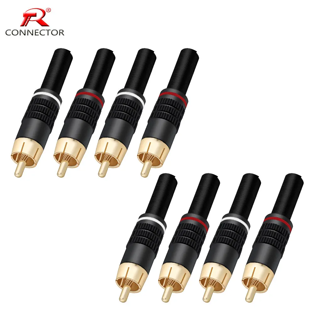 8pcs/4pairs RCA Connector Male RCA  jack Plug AV Plugs for PC Audio Video Welding DIY with Metal Spring Copper material